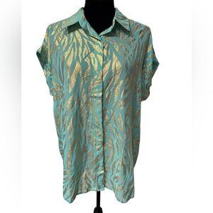 Gold and Green Boxy Oversized Button Down Shirt